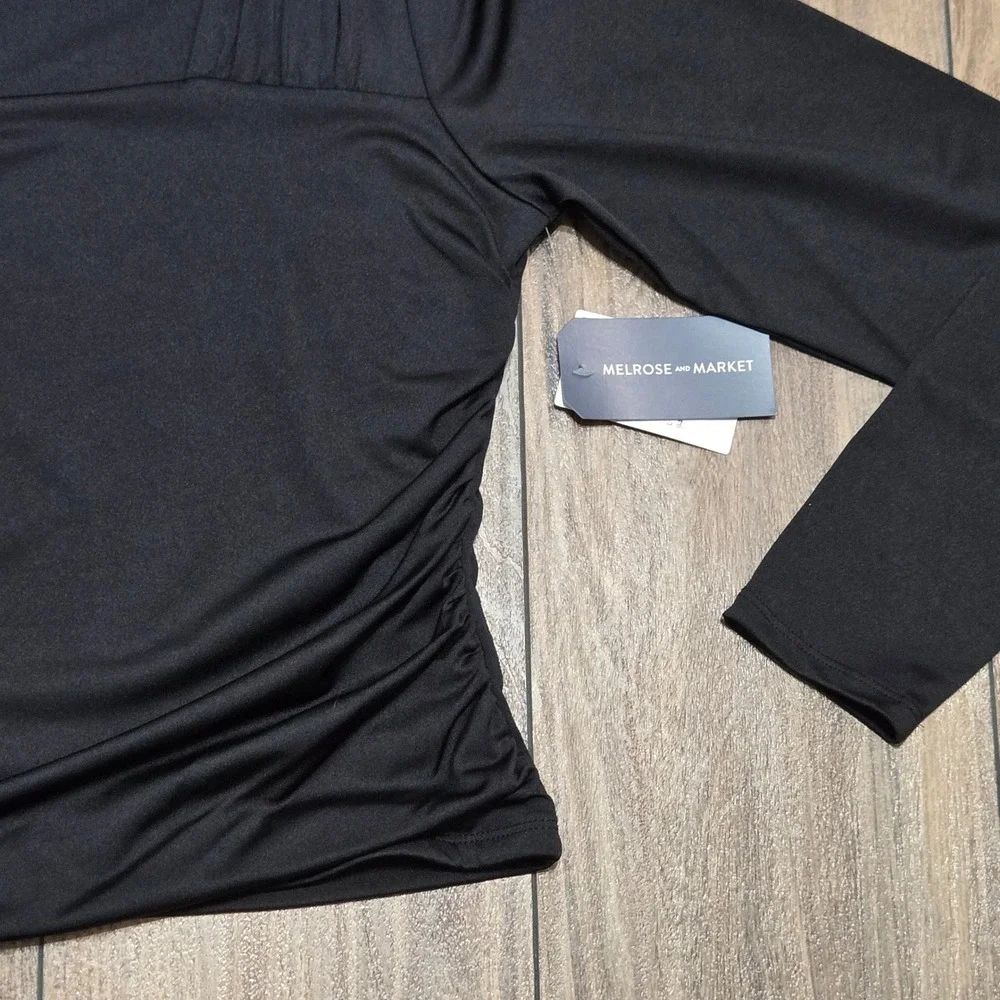 Melrose and Market Nordstrom NWT Black Ruched Square Neck Top Size L NEW